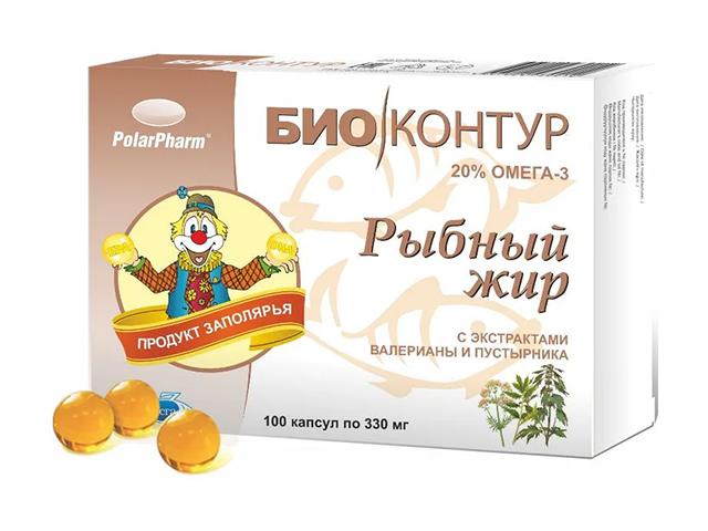 биоконтур рыбий жир валериана+пустырник №100 капс. (рыбный)