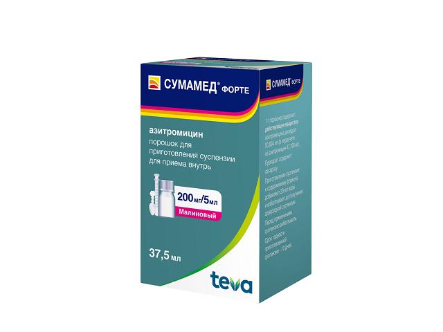 сумамед форте 200мг/5мл. 35,573г. малина №1 пор. д/сусп. 4060