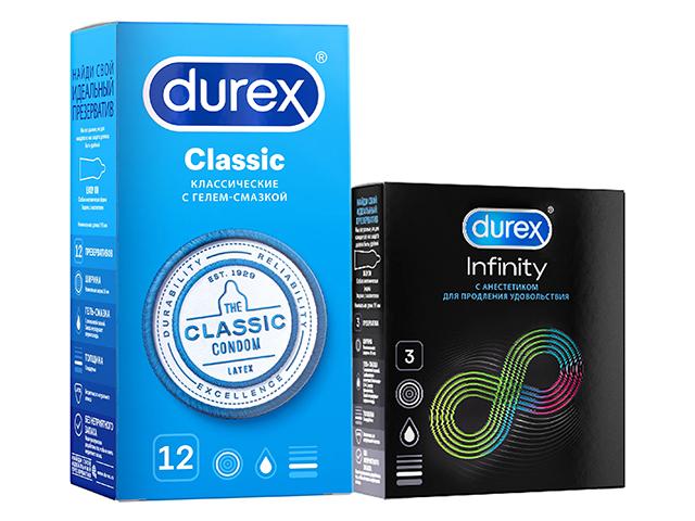 дюрекс презерватив classic №12+презерватив infinity с анестет. гладкие №3 /вар.2/