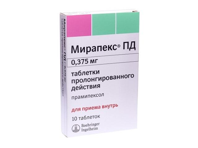 мирапекс пд 0,375мг. №10 таб.пролонг. высв.
