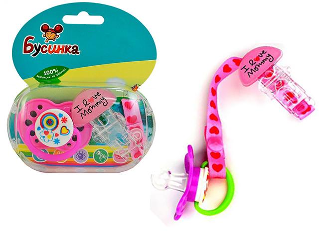 бусинка пустышка силик. кругл. с прищепкой 0-3мес. /арт.б421/