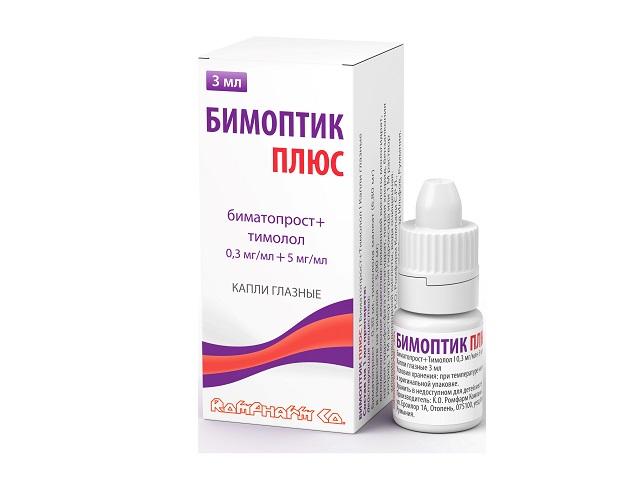 бимоптик плюс 0,3% + 5мг/мл. 3мл. гл.капли фл.
