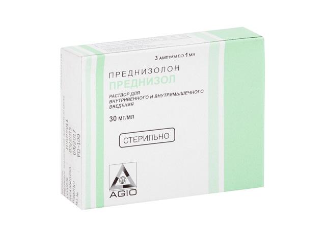 преднизолон (преднизол) 3% 30мг/мл. 1мл. №3 р-р д/в/в, в/м  амп. /аджио/ 6877