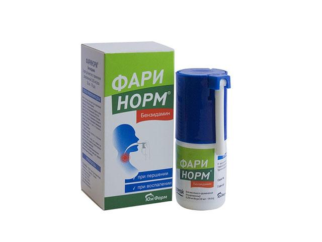 фаринорм бензидамин 0,255мг/доза спрей д/местн прим дозир 30мл 1975