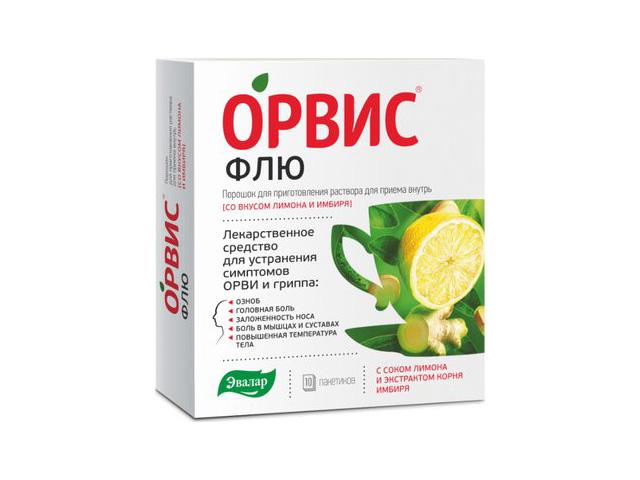 орвис флю лимон+имбирь 500мг.+25мг.+200мг. №10 пор. д/приг. р-ра 0883