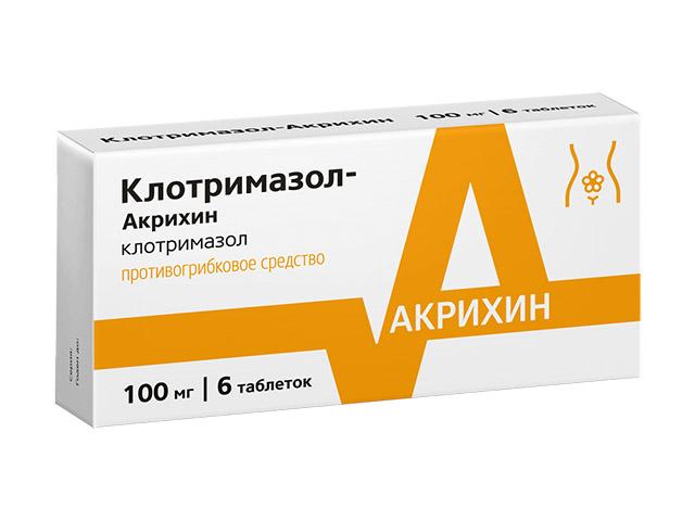 клотримазол-акрихин 100мг. №6 таб. ваг. 7398