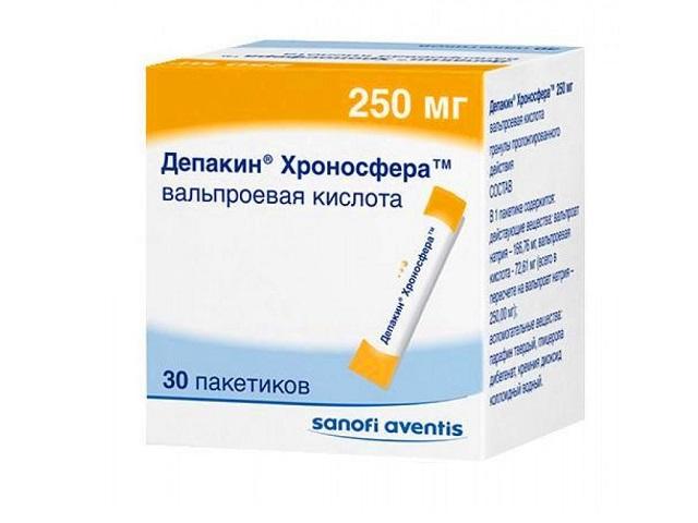 депакин хроносфера 250мг. №30 пак. гран. пролонг.