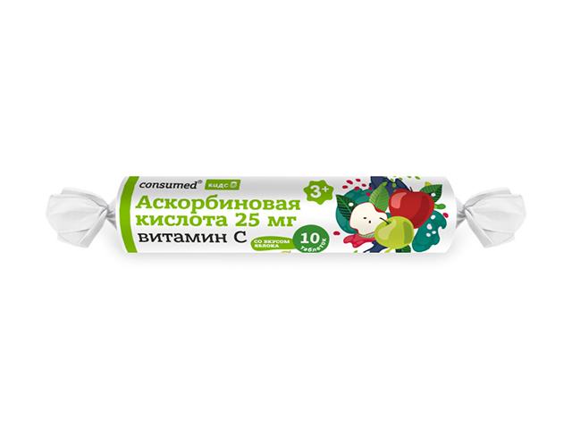 консумед кидс аскорбиновая кислота 25мг.таб.крутка со вкусом яблока №10 (consumed kids)