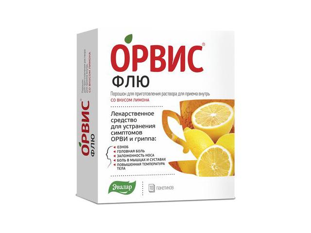 орвис флю лимон 500мг.+25мг.+200мг. №10 пор. д/приг. р-ра