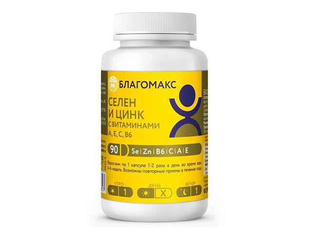 благомакс селен+цинк+вит. а+е+с+в6 400мг. №90 капс.
