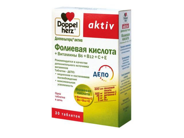 доппельгерц актив фолиевая к-та+вит.с+вит.е+вит.в6+вит.в12 №30 таб.