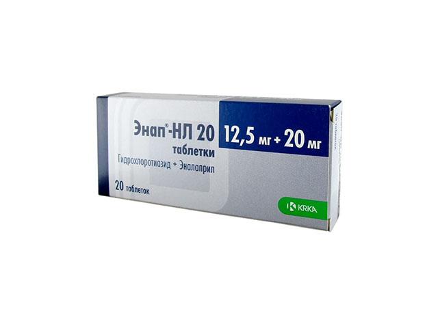 энап-hl 20мг+12,5мг. №20 таб. /krka/ 2652