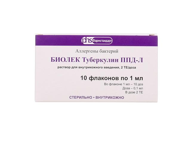 биолек туберкулин ппд-л р-р д/внутрикож. введ 2 те/0.1 мл, 1 мл №10 амп.