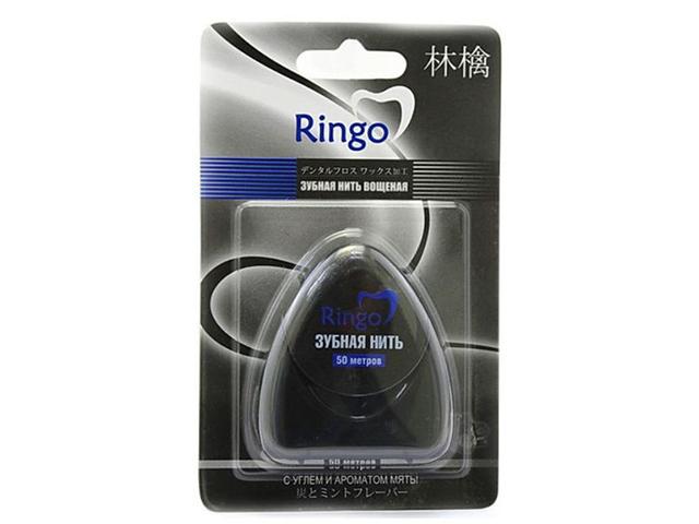 *ringo зубная нить вощеная с углем и ароматом мяты,50 м. 20186ri
