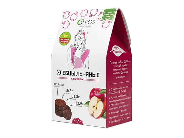 олеос хлебцы льняные с яблоком 100г.