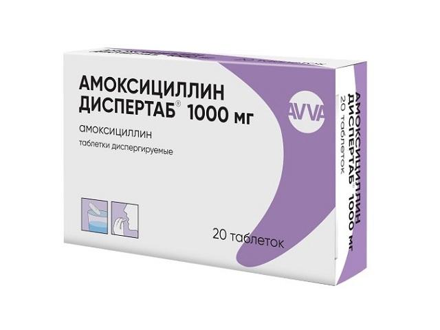 амоксициллин диспертаб 1000мг. №20 таб. дисперг./авва рус/ 6427