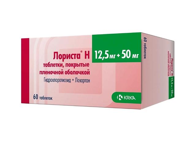 лориста н 50мг.+12,5мг. №60 таб. п/о /krka/ 6218
