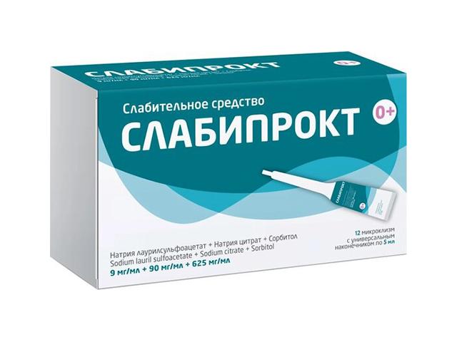 слабипрокт 0,009/мл+0,09/мл+0,625/мл n12 микроклизма р-р рект