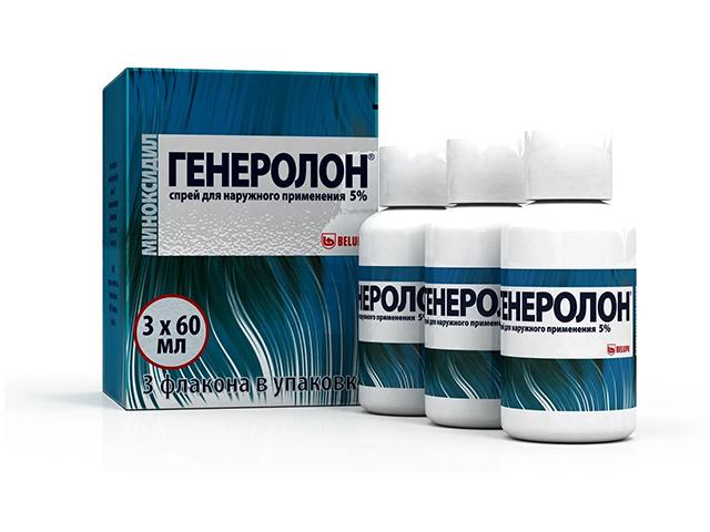 генеролон спрей 5% 60мл. №3 д/наруж.прим. п/выпадения волос фл.