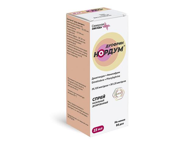 дуофрин нордум 35,125 мкг/доза + 351,25 мкг/доза 15 мл. спрей назал. доз.