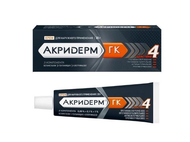 акридерм гк крем д/нар.прим. 0.05%+0.1%+1% туба 30г 0589