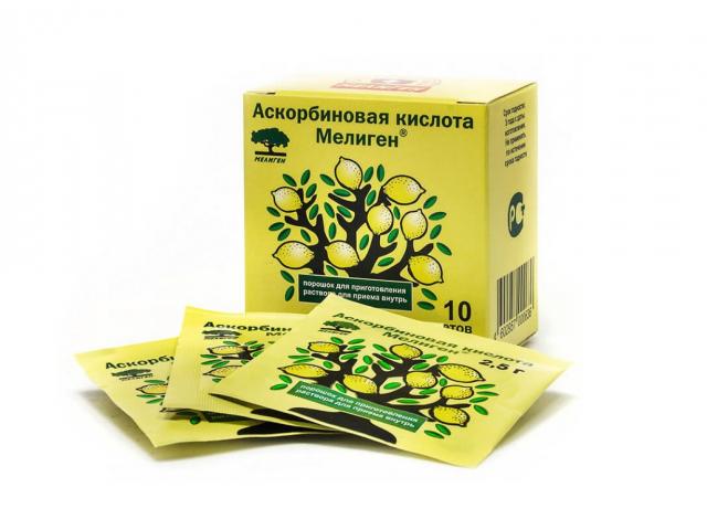 аскорбиновая к-та 2,5г. №10 пор. /мелиген/ (бад)