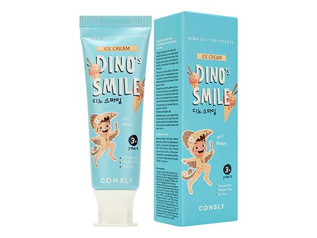 *consly dino`s smile детская гелевая зубная паста с ксилитом и вкусом пломбира 60г 186166
