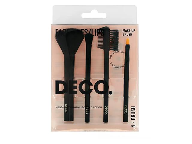 deco набор мини-кистей для макияжа 4шт (д/пудры/румян, теней, губ, бровей/ресниц) 159130 (714557)