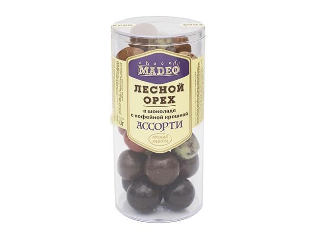 *мадео лесной орех в шоколаде "ассорти" madeo 0,080кг. (туба) б1000012854