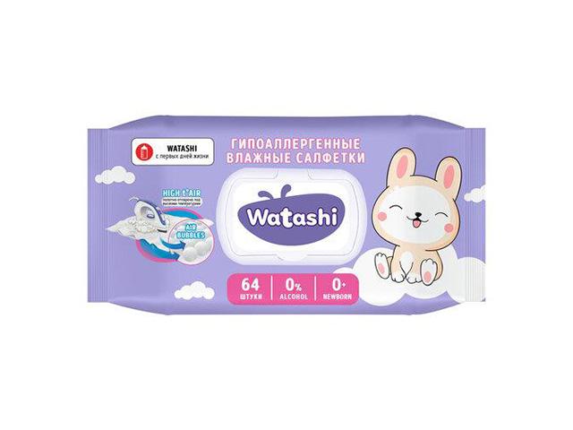 watashi влажные салфетки д детей 0+ 64шт с крыш 12587 52583