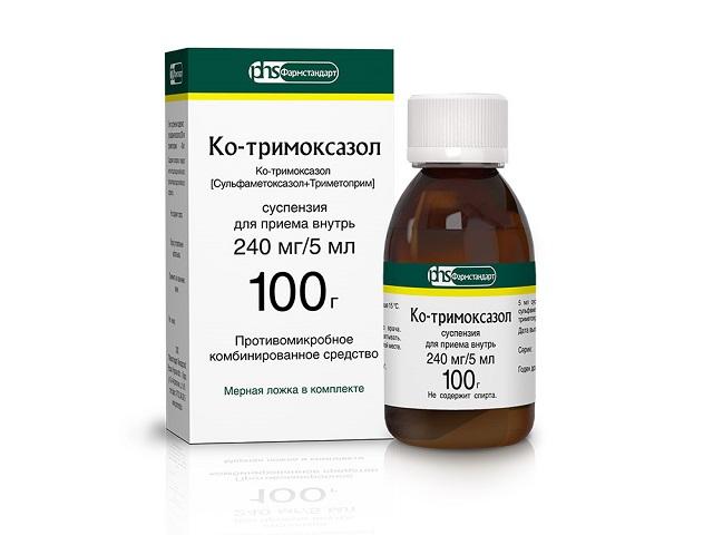 ко-тримоксазол 0,24/5мл 100г. сусп д/приема внутрь флак+мерная ложка