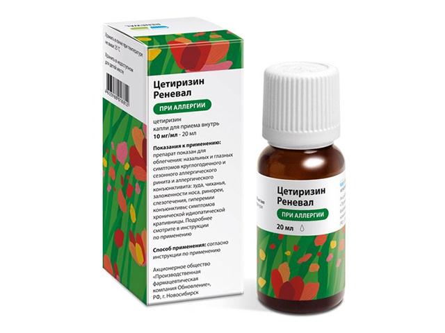 цетиризин реневал 10мг/мл. 20мл. капли д/приема внутрь фл.