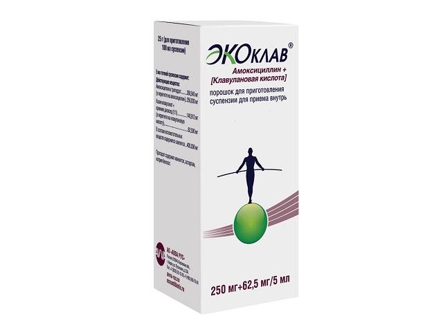 экоклав 250мг+62,5мг/5мл. 25г. пор. д/сусп. фл. /авва рус/5383