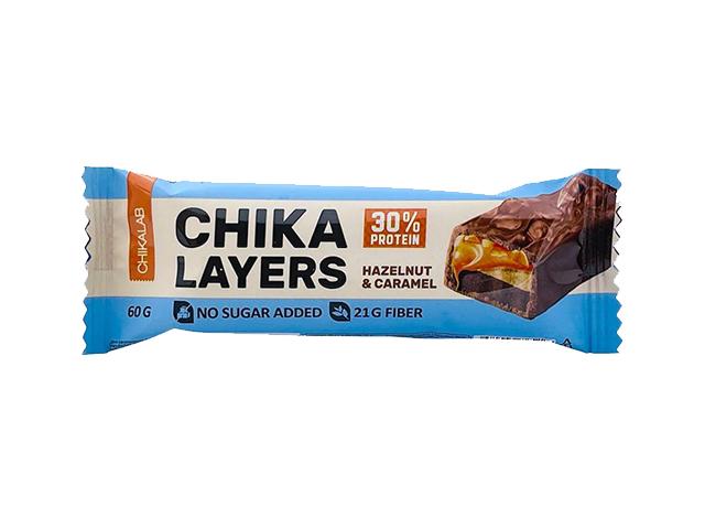 *chikalab layers батончик глазированный с начинкой лесной орех с карамелью 60 гр 4680046725240