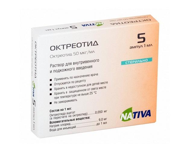октреотид 0,005% 1мл. №5 р-р д/ин. амп. /натива/ 2606