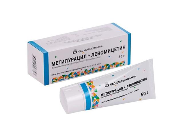 метилурацил+левомицетин мазь д/нар прим 40мг+7.5 мг/г 50 г (инд уп-ка)