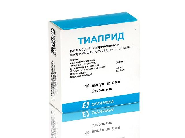 тиаприд р-р для в/в и в/м введ 50мг/мл амп 2мл №10