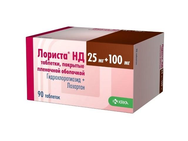 лориста нд 100мг.+25мг. №90 таб. п/о /krka/